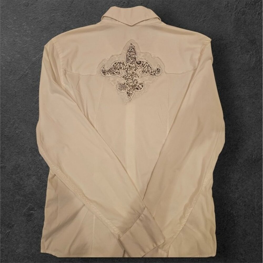 Buffalo David Bitton Mens White Button-Up Shirt M/M Cotton Blend Embroidered Det - Picture 7 of 9